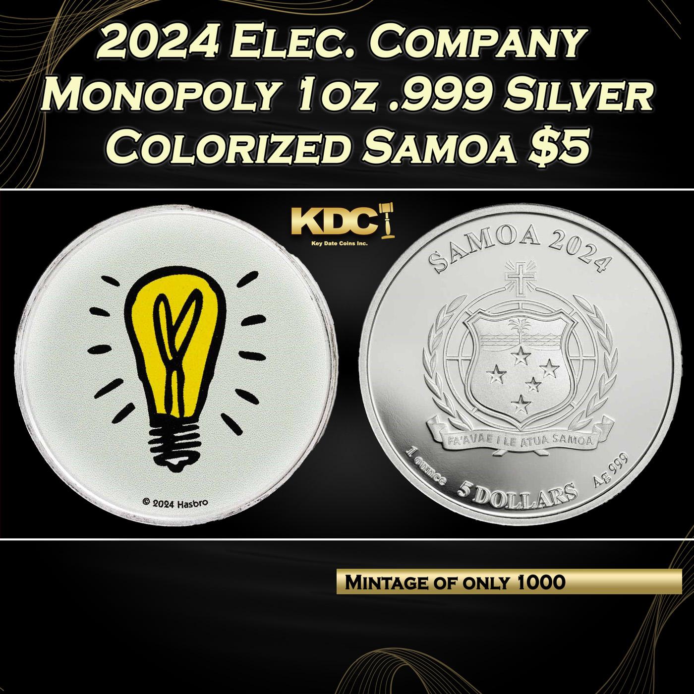 2024 Eletric Company Monopoly 1oz .999 Silver Round Colorized Samoa Round