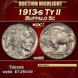 1913-s Ty II Buffalo Nickel 5c ms66 SEGS