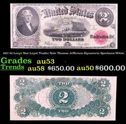 1917 $2 Large Size Legal Tender Note Thomas Jefferson Grades au53 Signatures Speelman/White