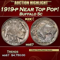1919-p Buffalo Nickel Near Top Pop! 5c ms67 SEGS