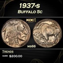 1937-s Buffalo Nickel 5c Grades ms66