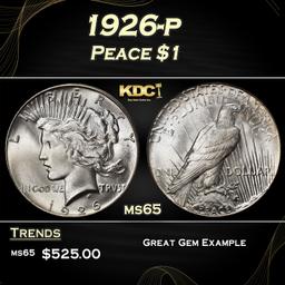 1926-p Peace Dollar $1 Grades ms65