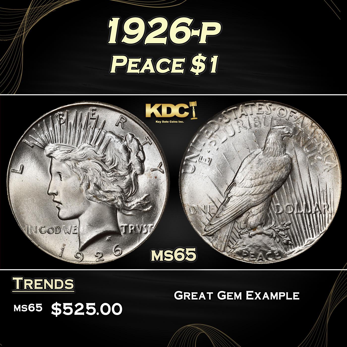 1926-p Peace Dollar $1 Grades ms65