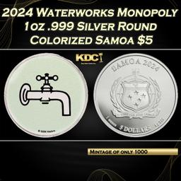 2024 Water Works Monopoly 1oz .999 Silver Round Colorized Samoa Round