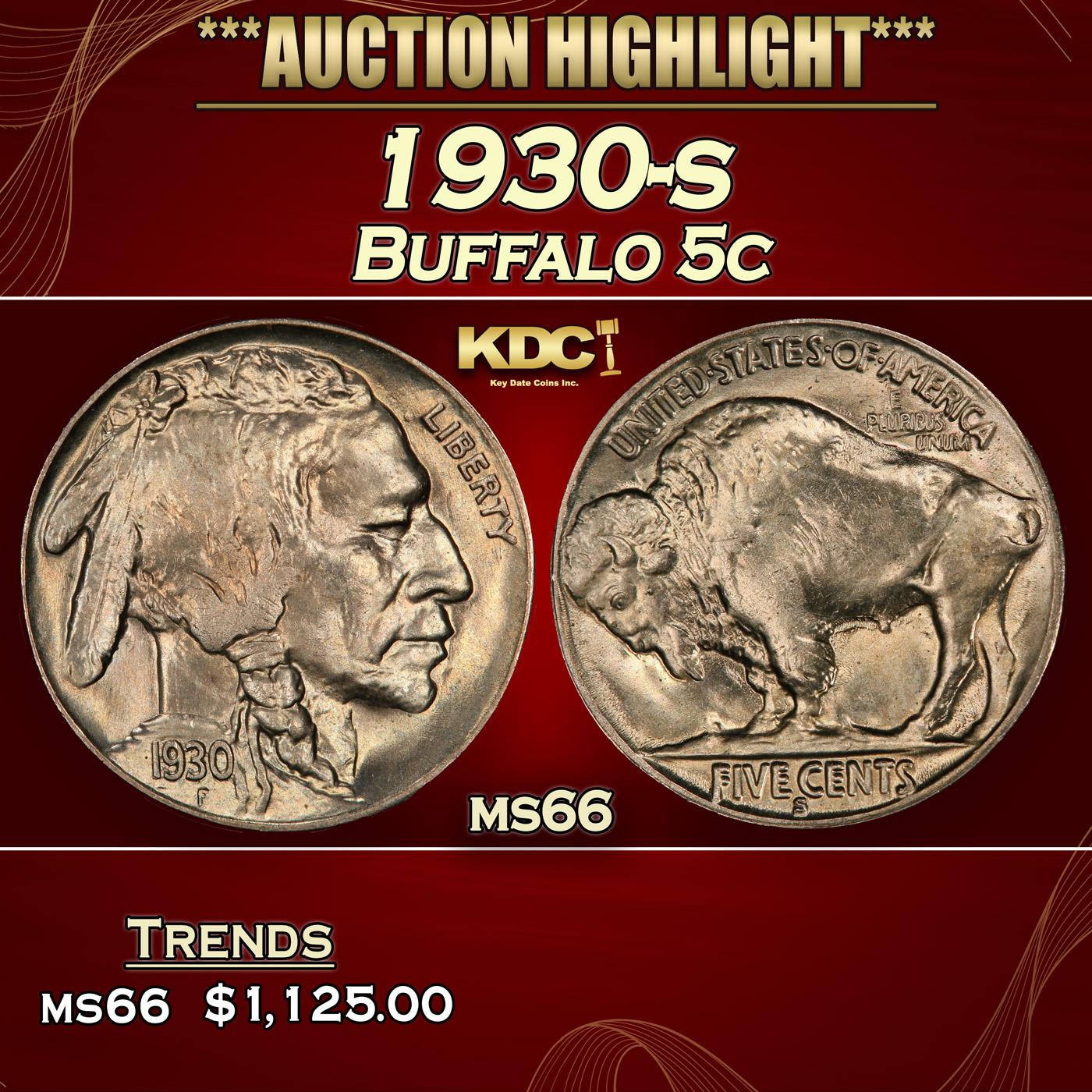 1930-s Buffalo Nickel 5c ms66 SEGS