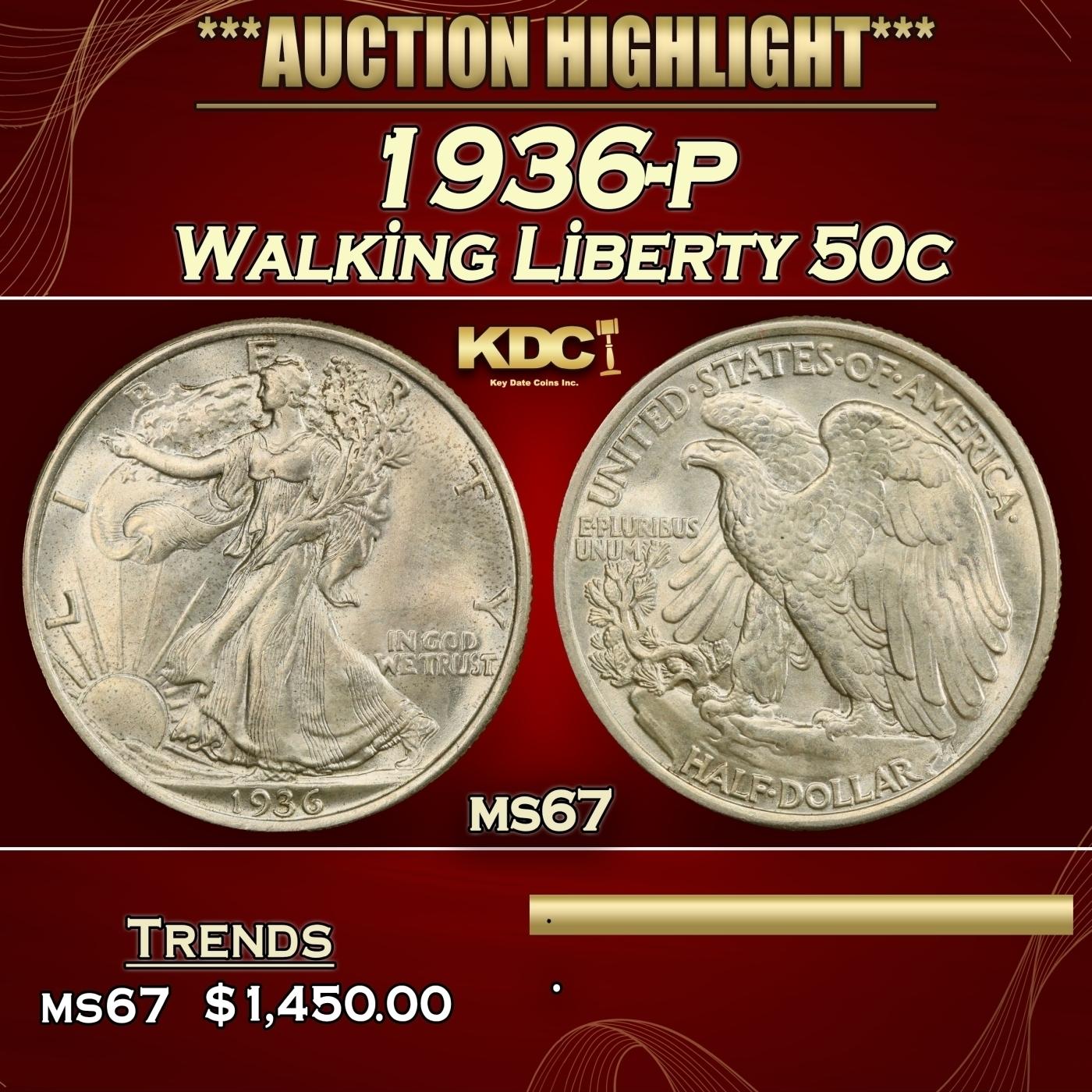 1936-p Walking Liberty Half Dollar 50c ms67 SEGS