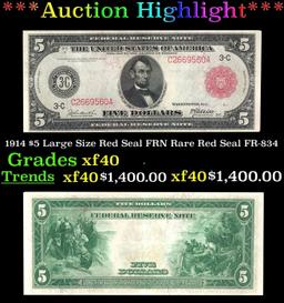 1914 $5 Large Size Red Seal FRN Rare Red Seal Grades xf FR-834