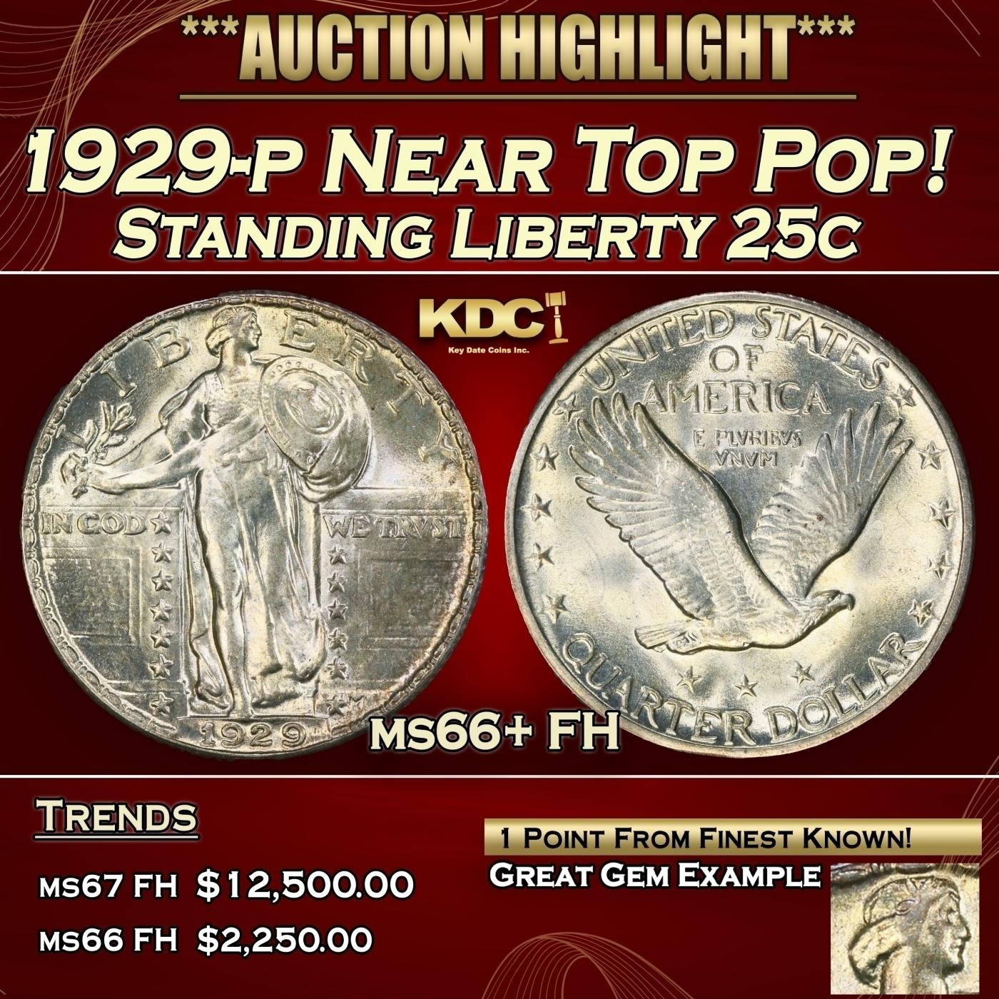 1929-p Standing Liberty Quarter Near Top Pop! 25c ms66+ FH SEGS