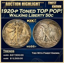 1920-p Walking Liberty Half Dollar Toned TOP POP! 50c ms66+ SEGS