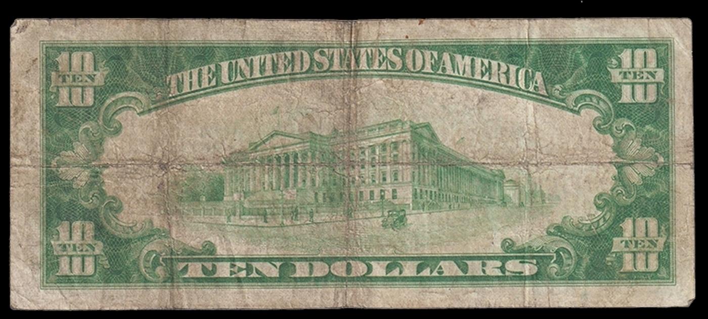 1928 $10 Gold Certificate Signatures Woods/Mellon Grades vf+