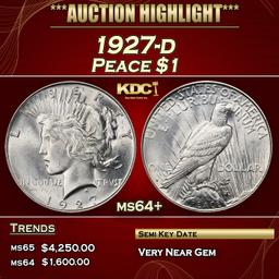 1927-d Peace Dollar $1 ms64+ SEGS