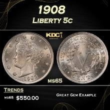 1908 Liberty Nickel 5c Grades ms65