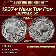 1937-p Buffalo Nickel Near Top Pop 5c ms67+ SEGS