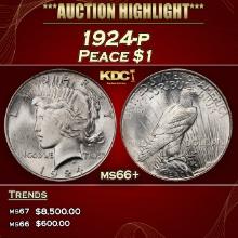 1924-p Peace Dollar $1 ms66+ SEGS