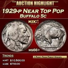 1929-p Buffalo Nickel Near Top Pop 5c ms66+ SEGS