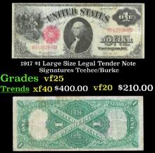 1917 $1 Large Size Legal Tender Note Grades vf+ Signatures Teehee/Burke