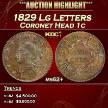 1829 Lg Letters Coronet Head Large Cent 1c ms62+ USCG