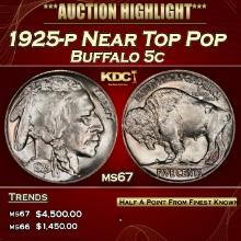1925-p Buffalo Nickel Near Top Pop 5c ms67 SEGS