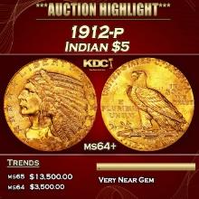 1912-p Gold Indian Half Eagle $5 ms64+ USCG