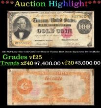 1882 $100 Large Size Gold Certificate Senator Thomas Hart Benton Grades vf25 Signatures TeeHee/Burke