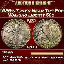 1929-s Walking Liberty Half Dollar Toned Near Top Pop 50c ms66+ SEGS