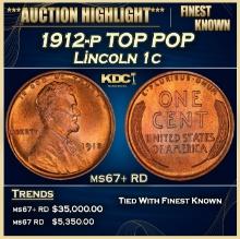 1912-p Lincoln Cent TOP POP 1c ms67+ RD SEGS