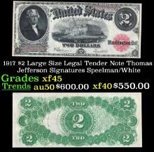 1917 $2 Large Size Legal Tender Note Thomas Jefferson Grades xf+ Signatures Speelman/White