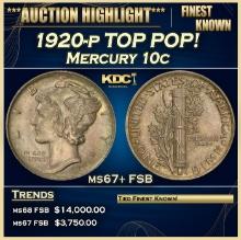 1920-p Mercury Dime TOP POP! 10c ms67+ FSB SEGS