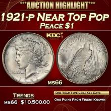 1921-p Peace Dollar Near Top Pop $1 ms66 SEGS