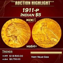 1911-p Gold Indian Half Eagle $5 ms64+ USCG