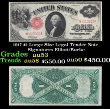 1917 $1 Large Size Legal Tender Note Grades Select AU Signatures Elliott/Burke