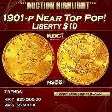 1901-p Gold Liberty Eagle Near Top Pop! $10 ms66+ SEGS