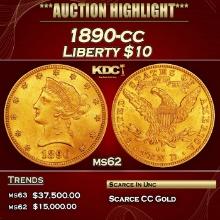 1890-cc Gold Liberty Eagle $10 ms62 USCG