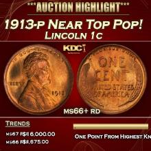 1913-p Lincoln Cent Near Top Pop! 1c ms66+ rd SEGS