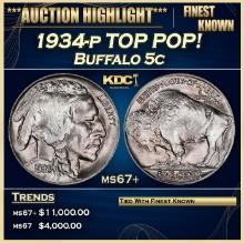 1934-p Buffalo Nickel TOP POP! 5c ms67+ SEGS