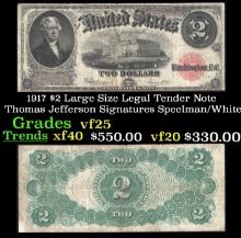 1917 $2 Large Size Legal Tender Note Thomas Jefferson Grades vf+ Signatures Speelman/White