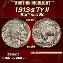 1913-s Ty II Buffalo Nickel 5c ms66 SEGS