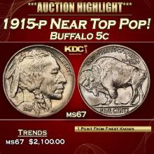 1915-p Buffalo Nickel Near Top Pop! 5c ms67 SEGS
