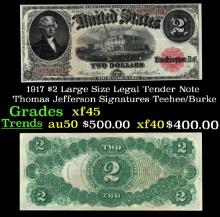 1917 $2 Large Size Legal Tender Note Thomas Jefferson Grades xf+ Signatures Teehee/Burke
