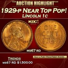 1929-p Lincoln Cent Near Top Pop! 1c ms67 rd SEGS
