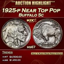 1925-p Buffalo Nickel Near Top Pop 5c ms67 SEGS