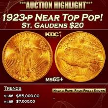 1923-p Gold St. Gaudens Double Eagle Near Top Pop! $20 ms65+ SEGS