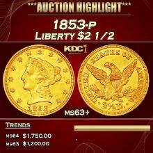 1853-p Gold Liberty Quarter Eagle $2 1/2 ms63+ USCG