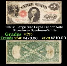 1917 $1 Large Size Legal Tender Note Grades vf+ Signatures Speelman/White