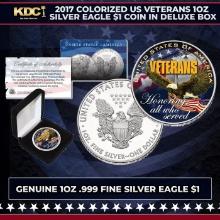2017 Colorized US Veterans 1oz Silver Eagle $1 Coin in Deluxe Box Other Toy