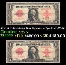 1923 $1 United States Note Grades vf+ Signatures Speelman/White
