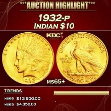 1932-p Gold Indian Eagle $10 ms65+ SEGS