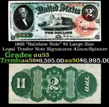 1869 $2 Large Size Legal Tender Note "Rainbow Note" Grades Select AU Signatures Alison/Spinner