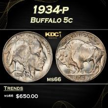 1934-p Buffalo Nickel 5c Grades ms66