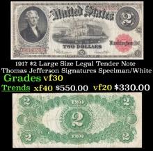 1917 $2 Large Size Legal Tender Note Thomas Jefferson Grades vf++ Signatures Speelman/White